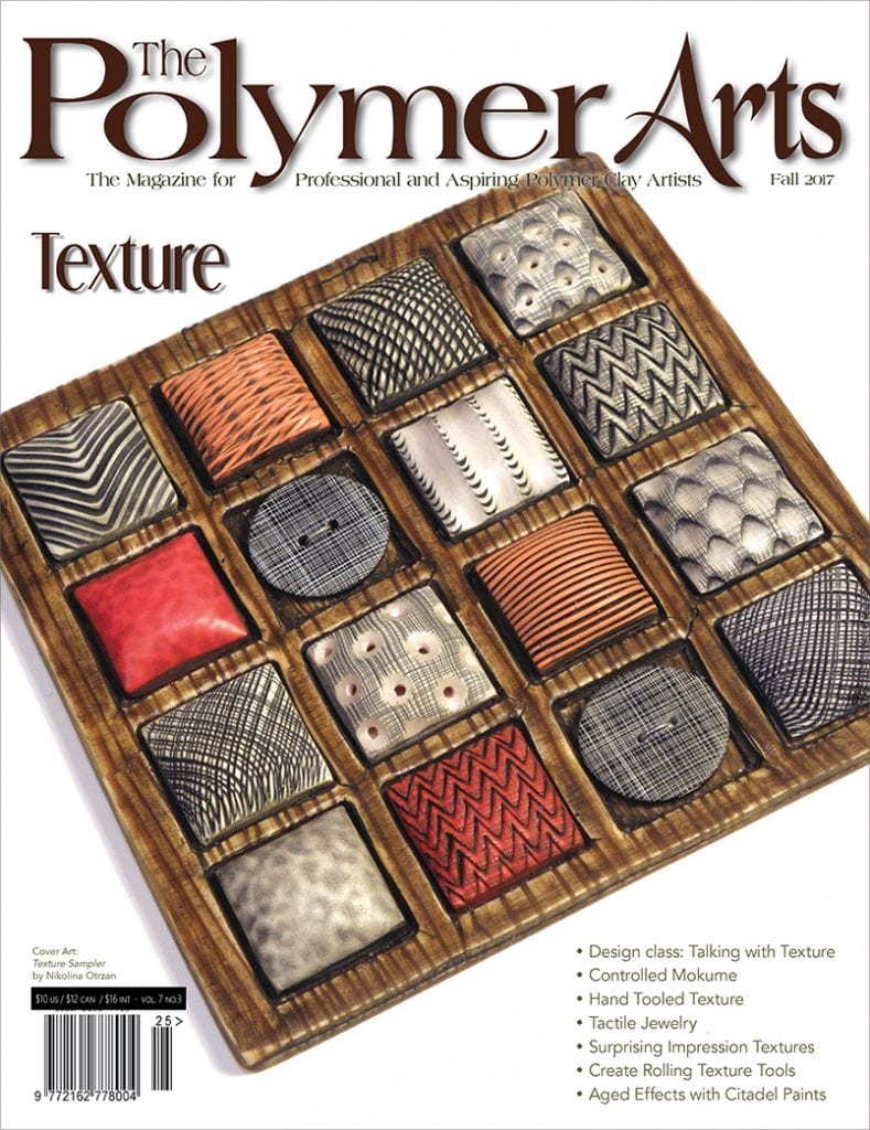 The cover of the Polymer Arts Magazine, featuring blocks of artistically textured clay.