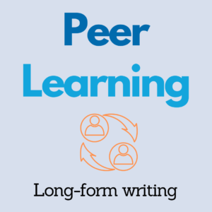 Peer learning, long-form writing, showing two people with arrows circling between them to symbolize exchange